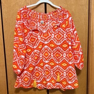 Ivy Jane Vibrant Orange Geometric Blouse
